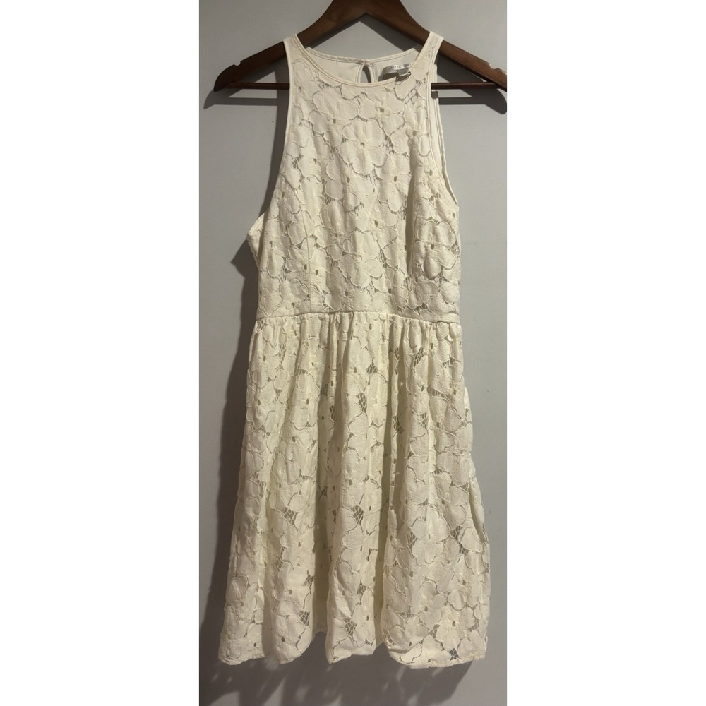 LC‎ Lauren Conrad Dress Size 8 Cream Ivory Lace High Neck Sleeveless Womens